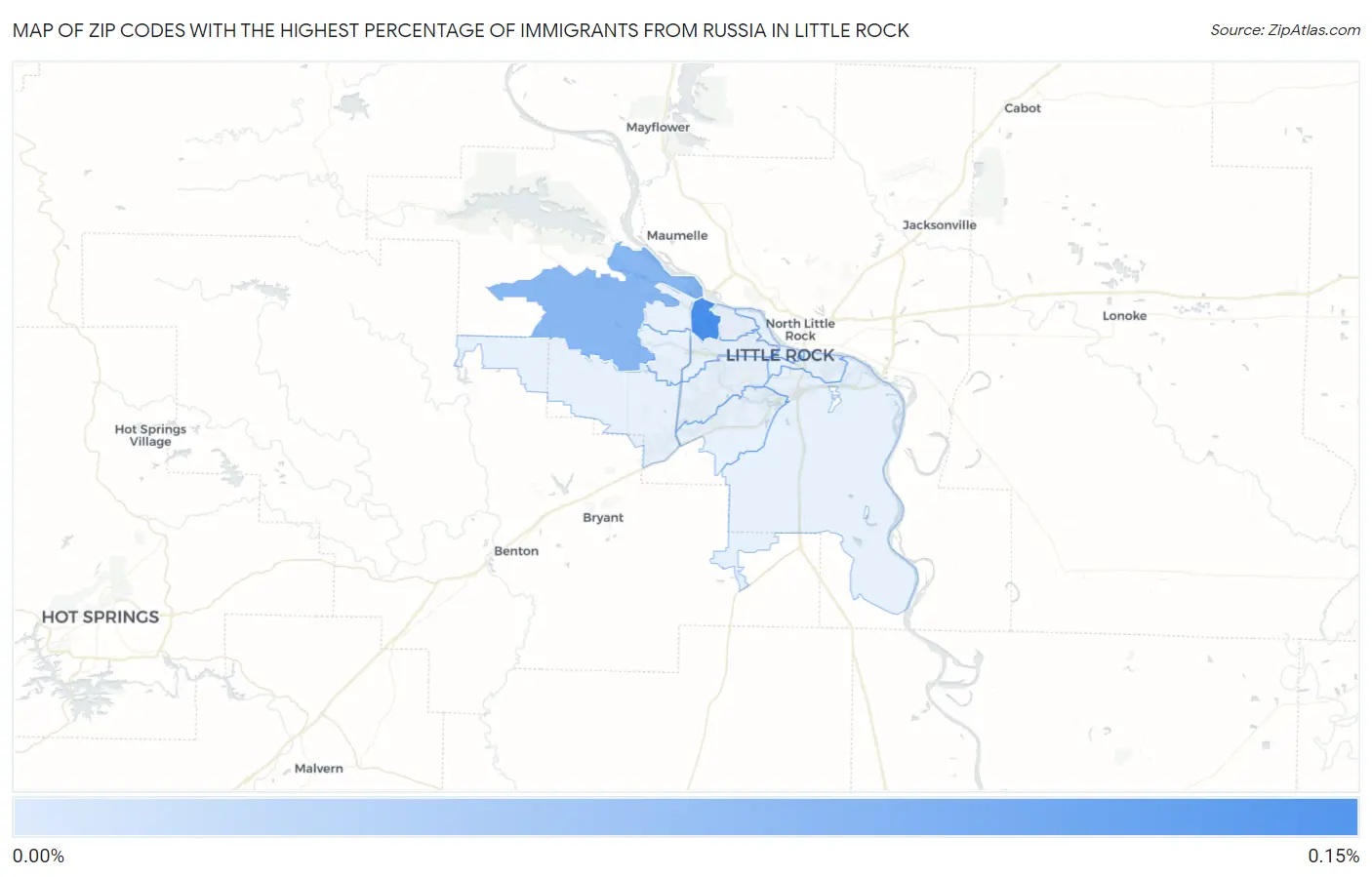 Zip Codes with the Highest Percentage of Immigrants from Russia in Little Rock Map