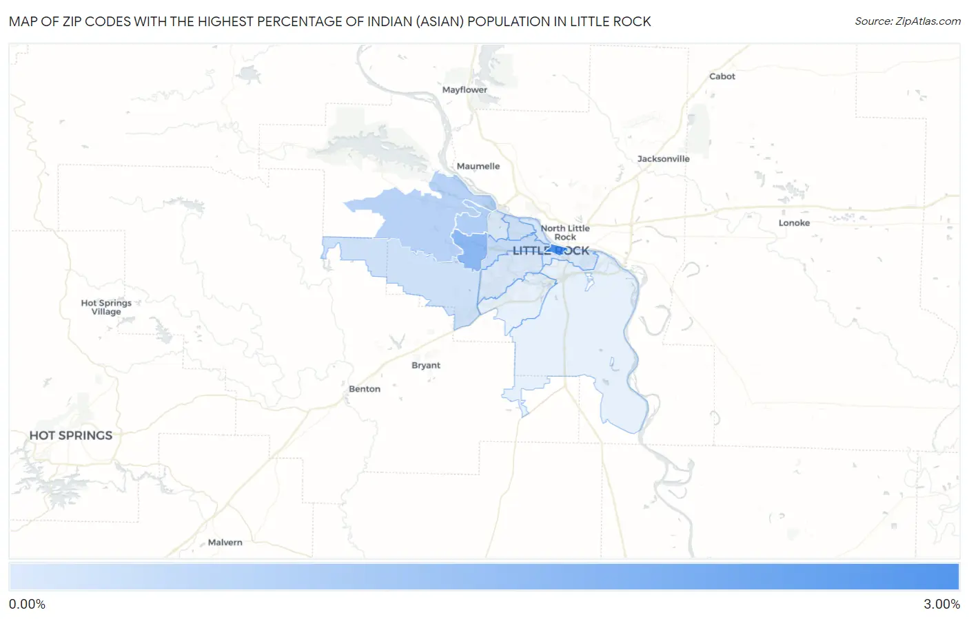 Zip Codes with the Highest Percentage of Indian (Asian) Population in Little Rock Map
