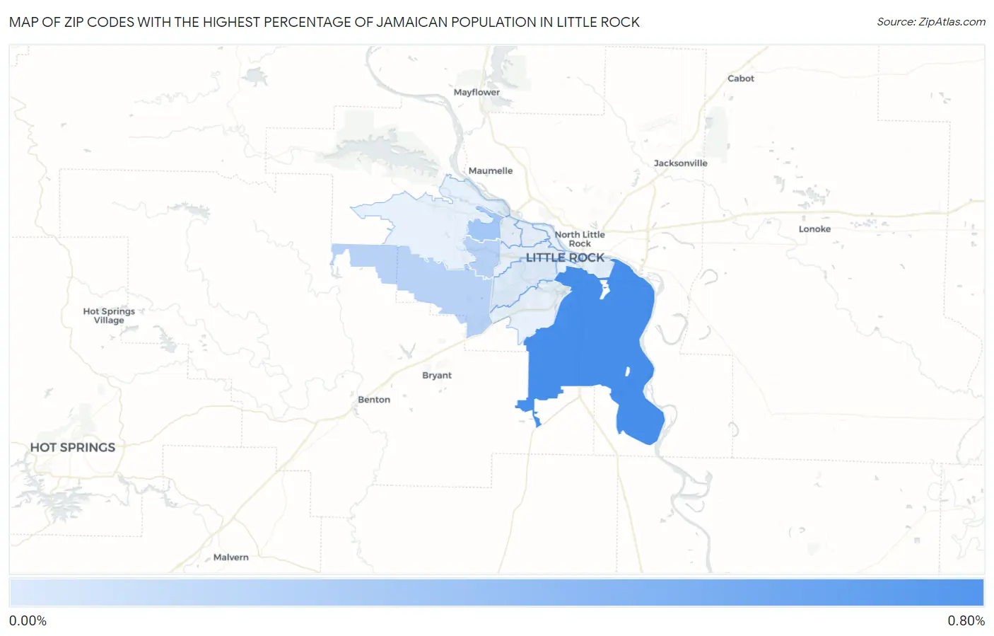 Zip Codes with the Highest Percentage of Jamaican Population in Little Rock Map