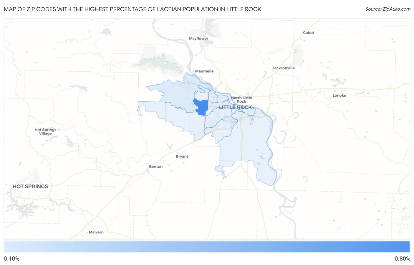 Zip Codes with the Highest Percentage of Laotian Population in Little Rock Map