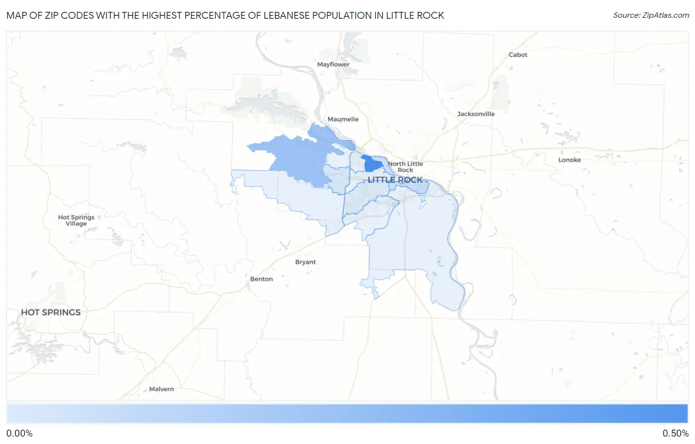 Zip Codes with the Highest Percentage of Lebanese Population in Little Rock Map