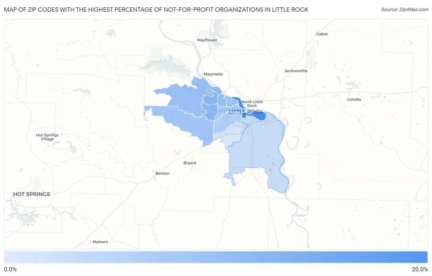 Zip Codes with the Highest Percentage of Not-for-profit Organizations in Little Rock Map