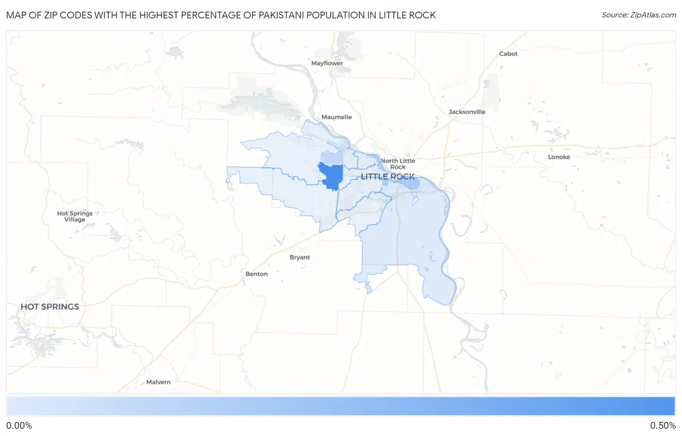 Zip Codes with the Highest Percentage of Pakistani Population in Little Rock Map
