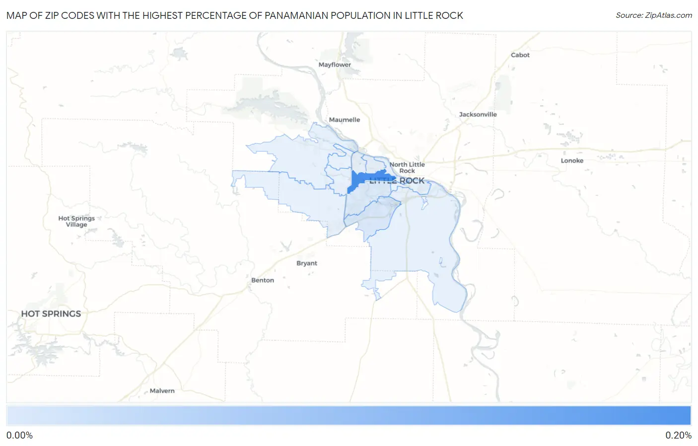Zip Codes with the Highest Percentage of Panamanian Population in Little Rock Map