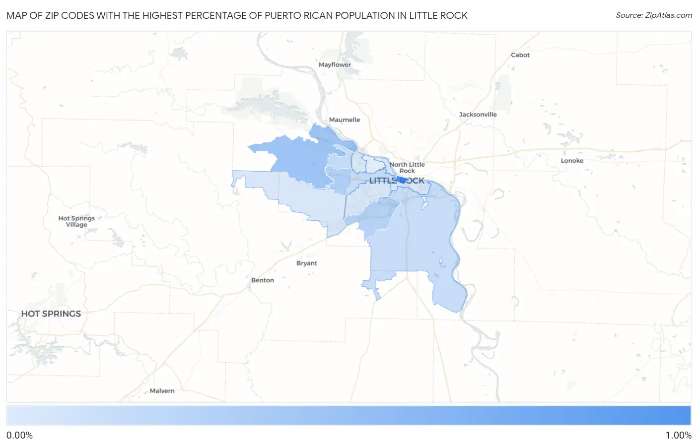 Zip Codes with the Highest Percentage of Puerto Rican Population in Little Rock Map