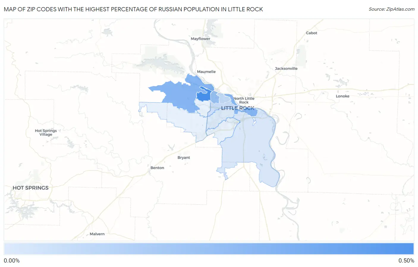 Zip Codes with the Highest Percentage of Russian Population in Little Rock Map