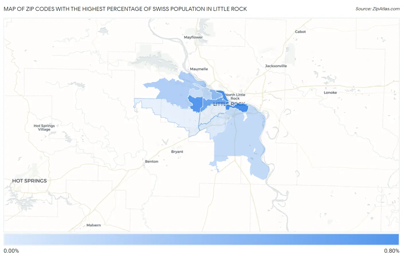 Zip Codes with the Highest Percentage of Swiss Population in Little Rock Map