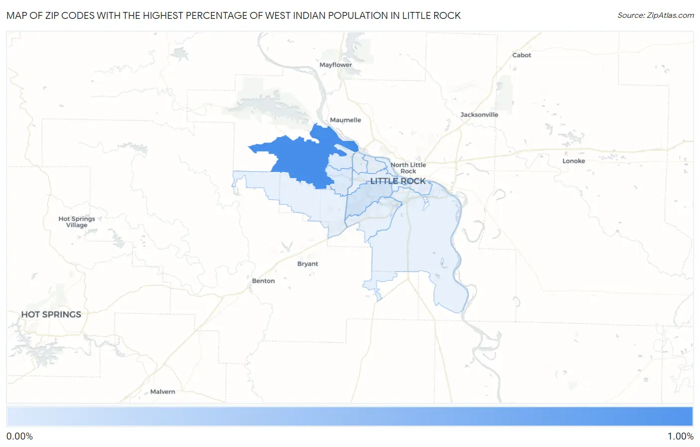 Zip Codes with the Highest Percentage of West Indian Population in Little Rock Map