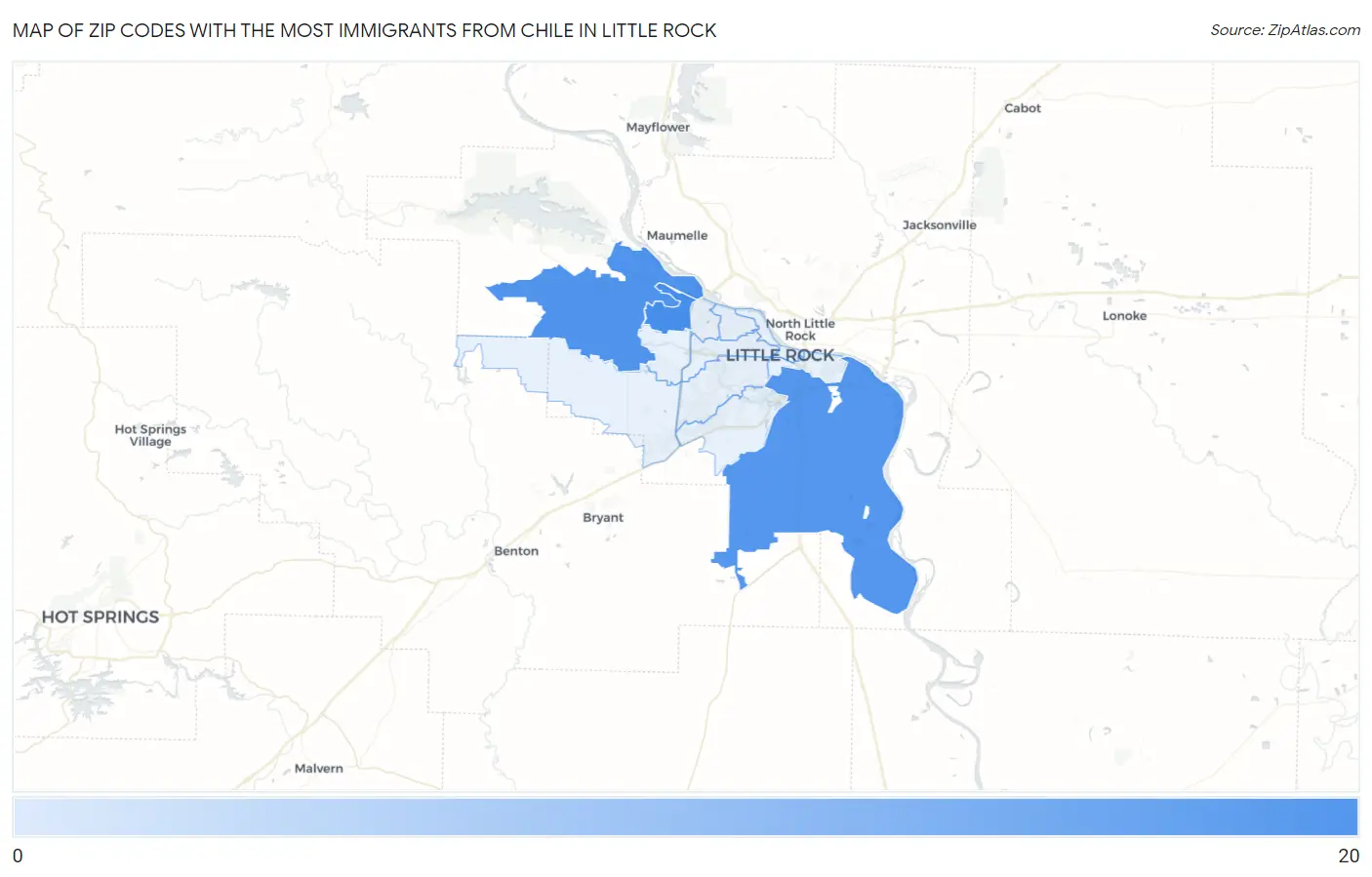 Zip Codes with the Most Immigrants from Chile in Little Rock Map