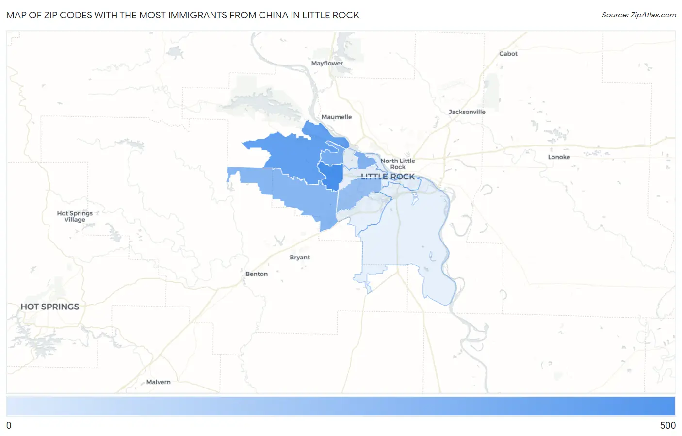 Zip Codes with the Most Immigrants from China in Little Rock Map