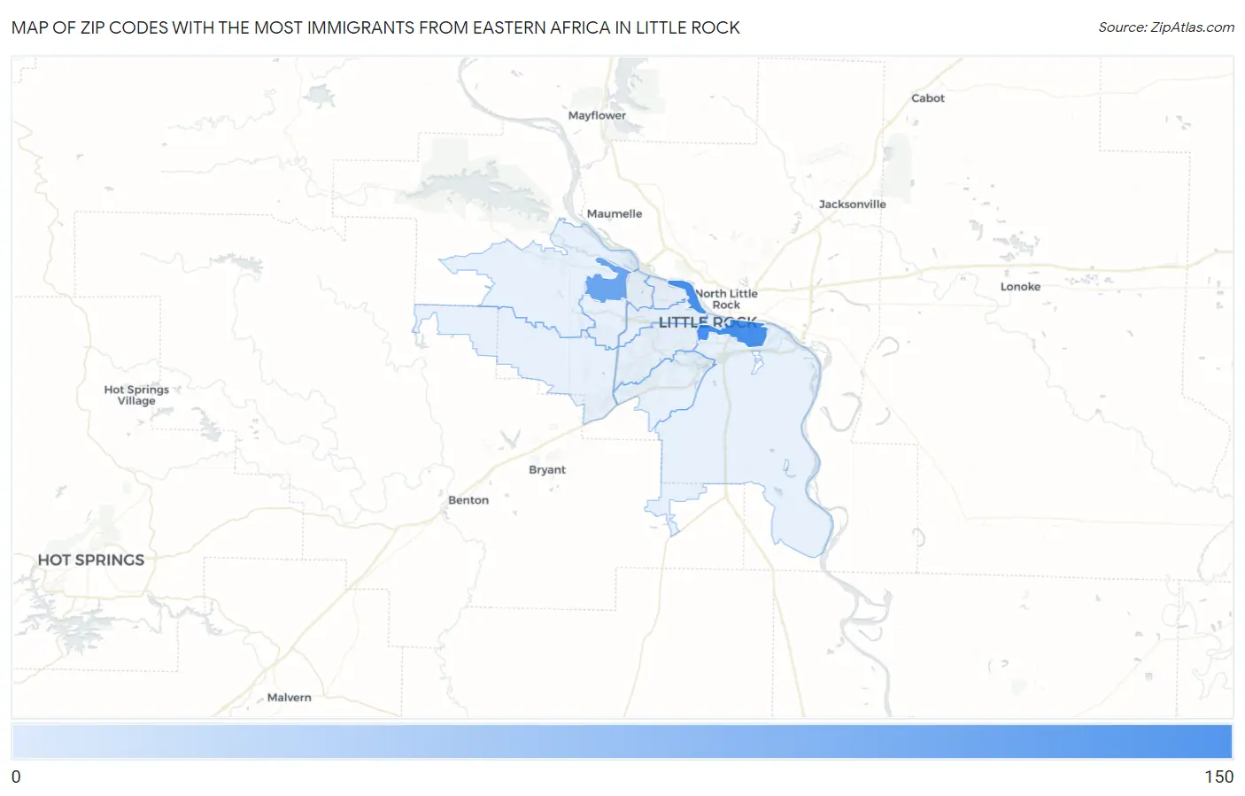 Zip Codes with the Most Immigrants from Eastern Africa in Little Rock Map