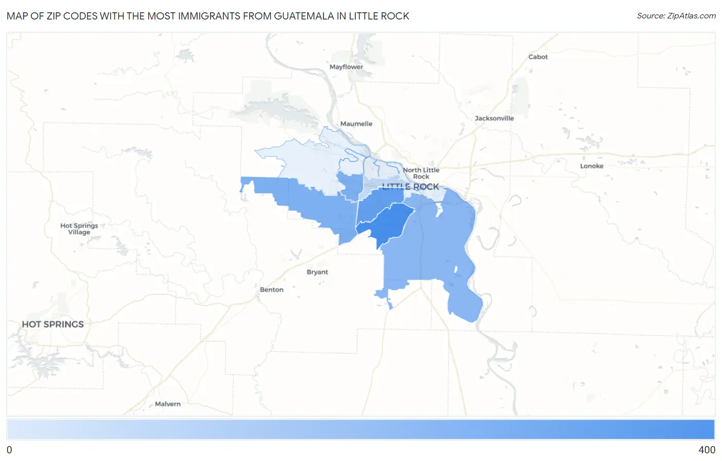 Zip Codes with the Most Immigrants from Guatemala in Little Rock Map