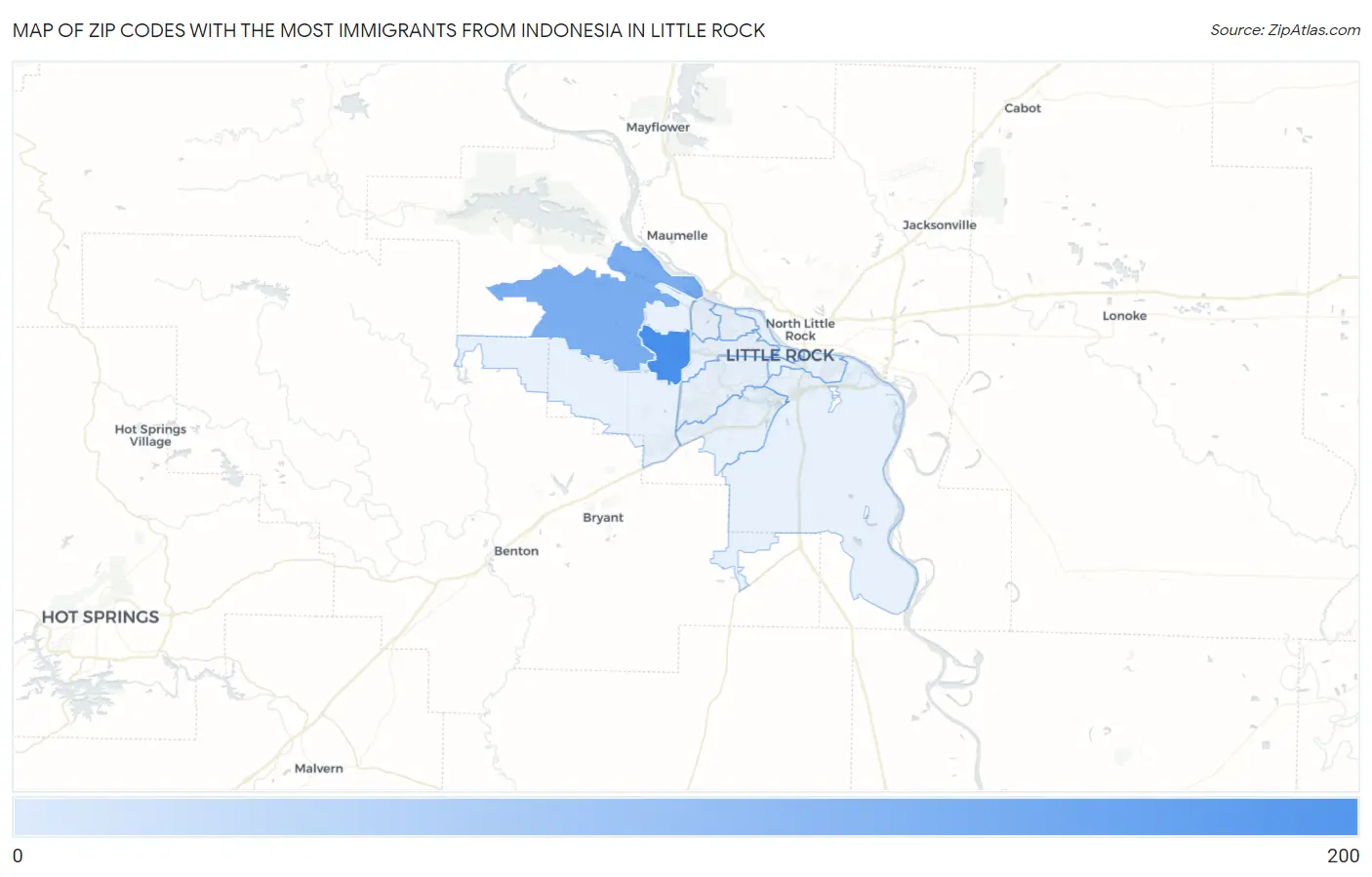 Zip Codes with the Most Immigrants from Indonesia in Little Rock Map
