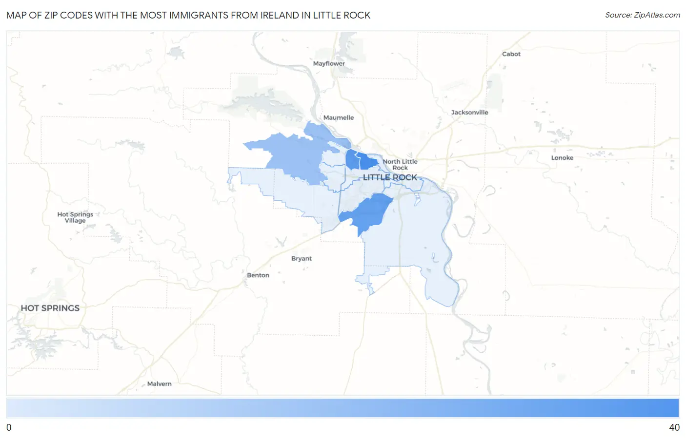 Zip Codes with the Most Immigrants from Ireland in Little Rock Map