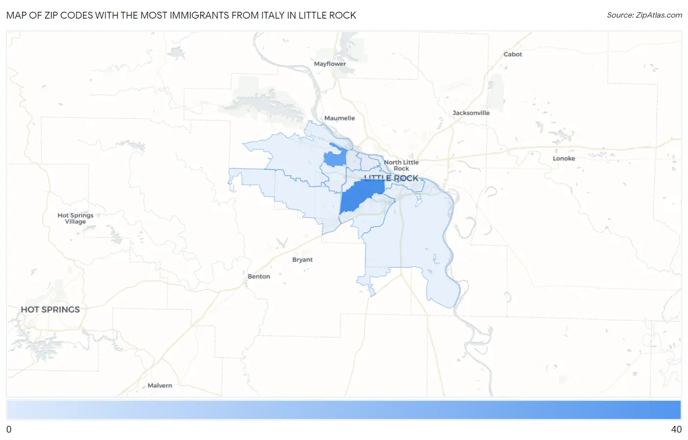Zip Codes with the Most Immigrants from Italy in Little Rock Map