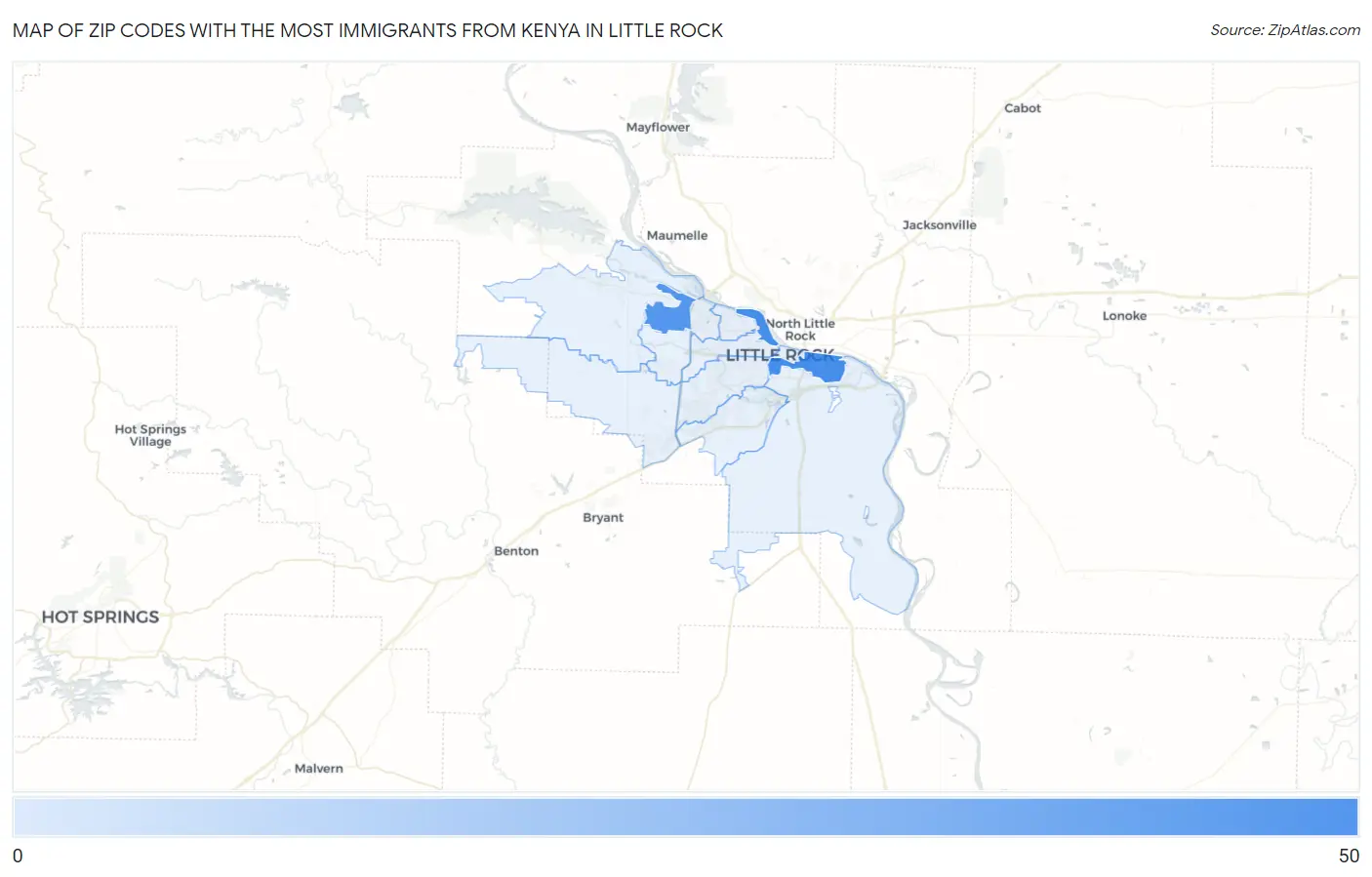 Zip Codes with the Most Immigrants from Kenya in Little Rock Map