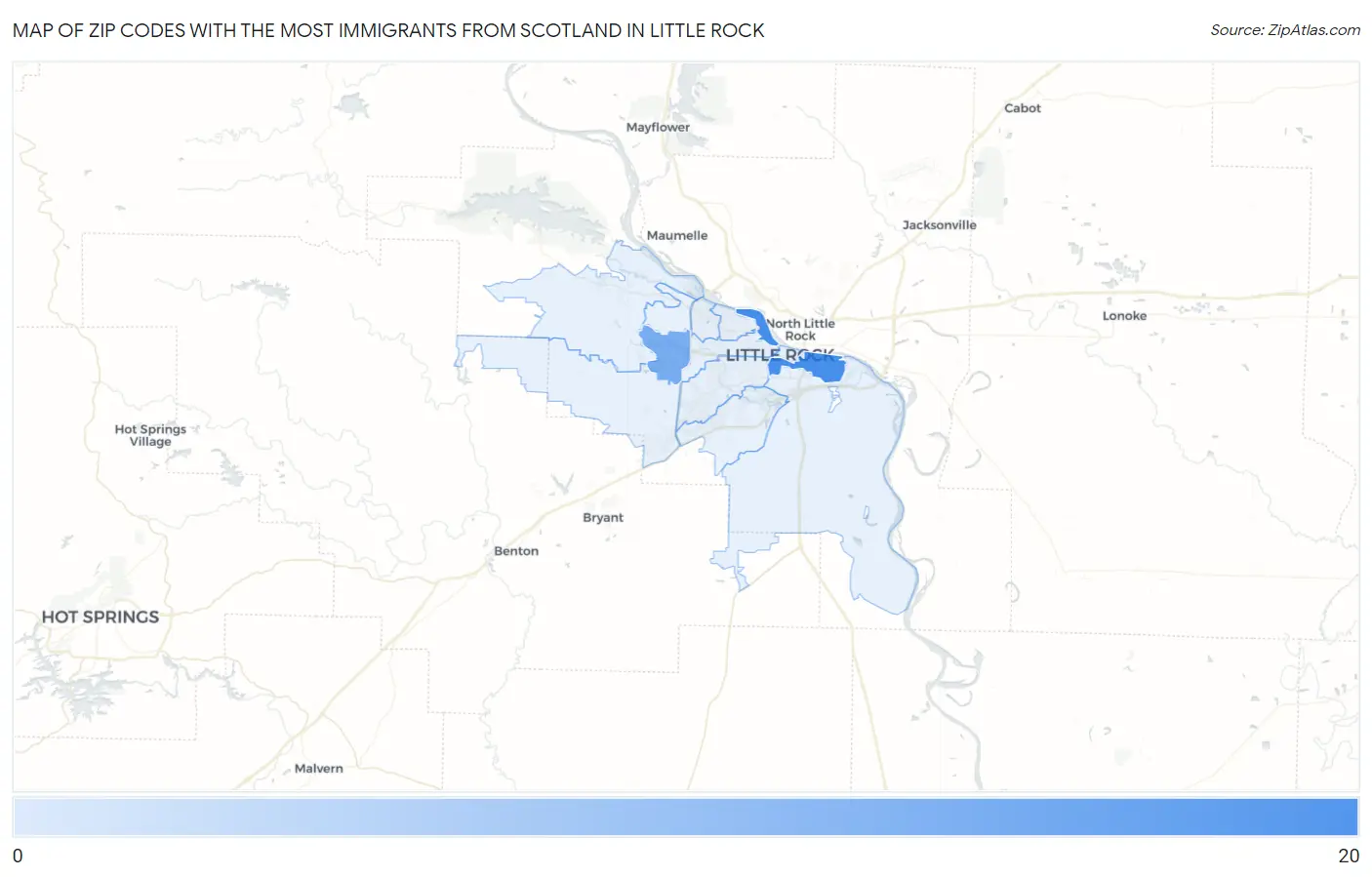 Zip Codes with the Most Immigrants from Scotland in Little Rock Map