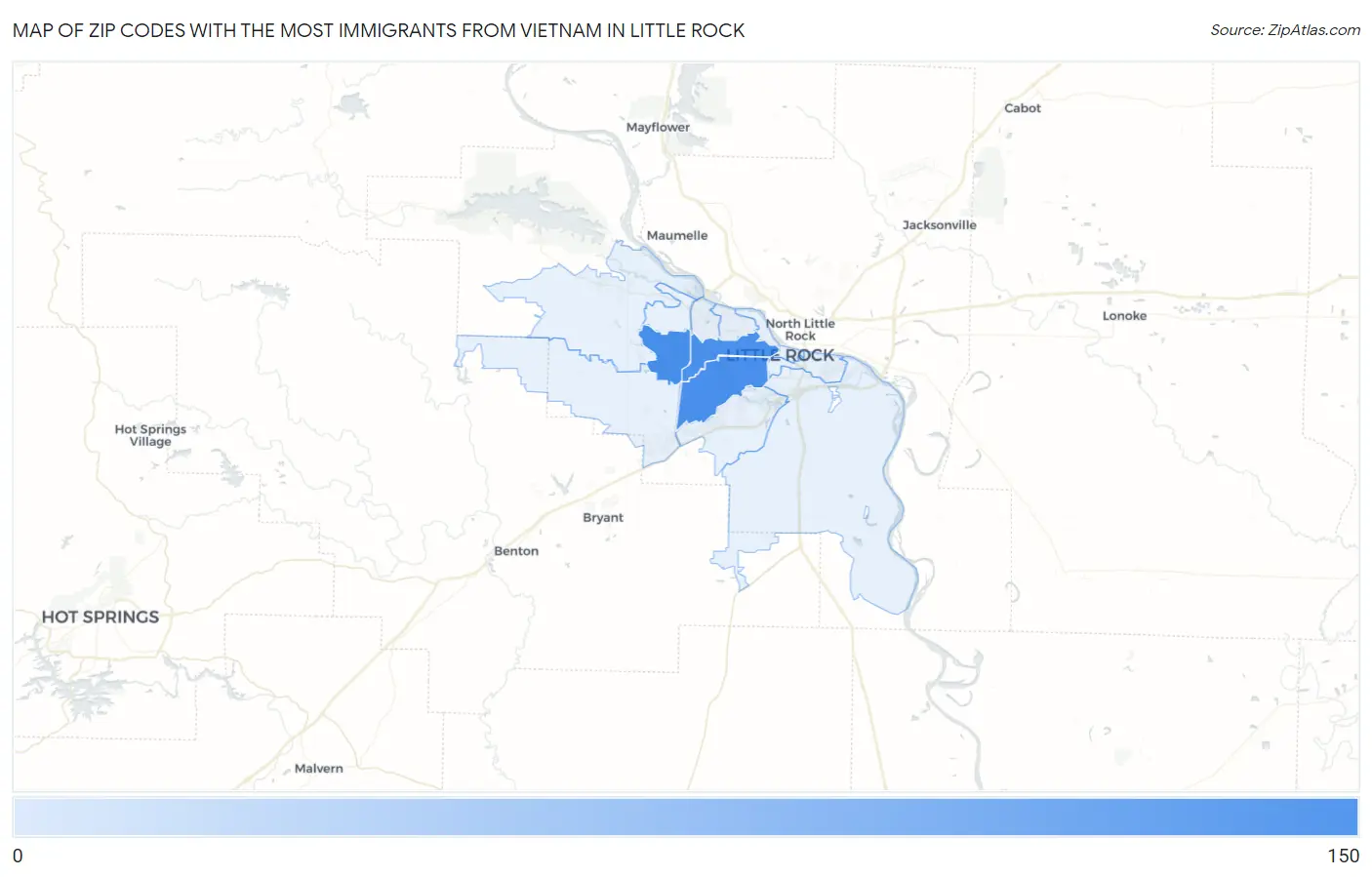 Zip Codes with the Most Immigrants from Vietnam in Little Rock Map