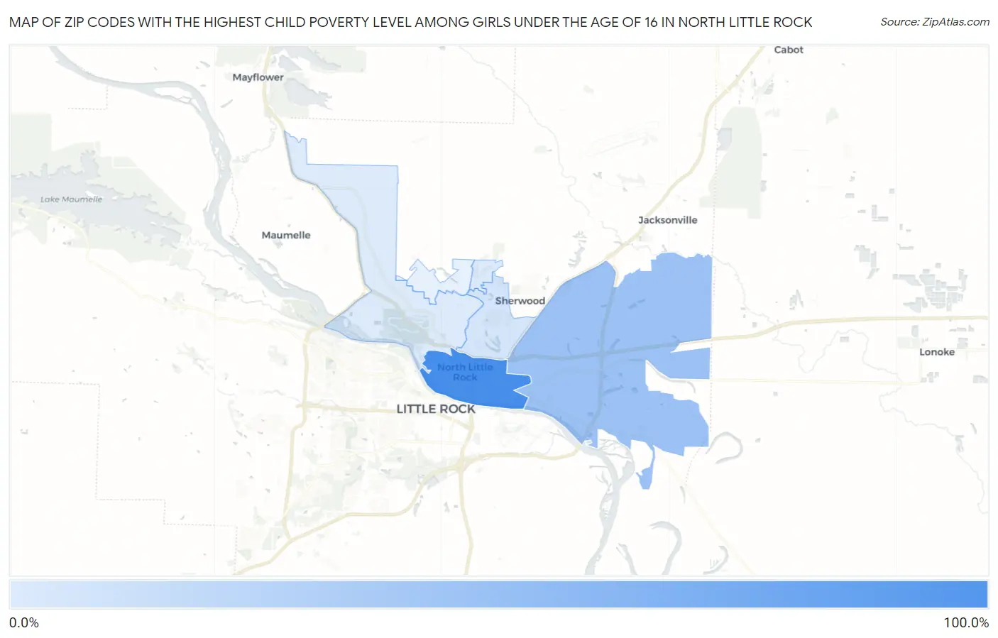 Zip Codes with the Highest Child Poverty Level Among Girls Under the Age of 16 in North Little Rock Map