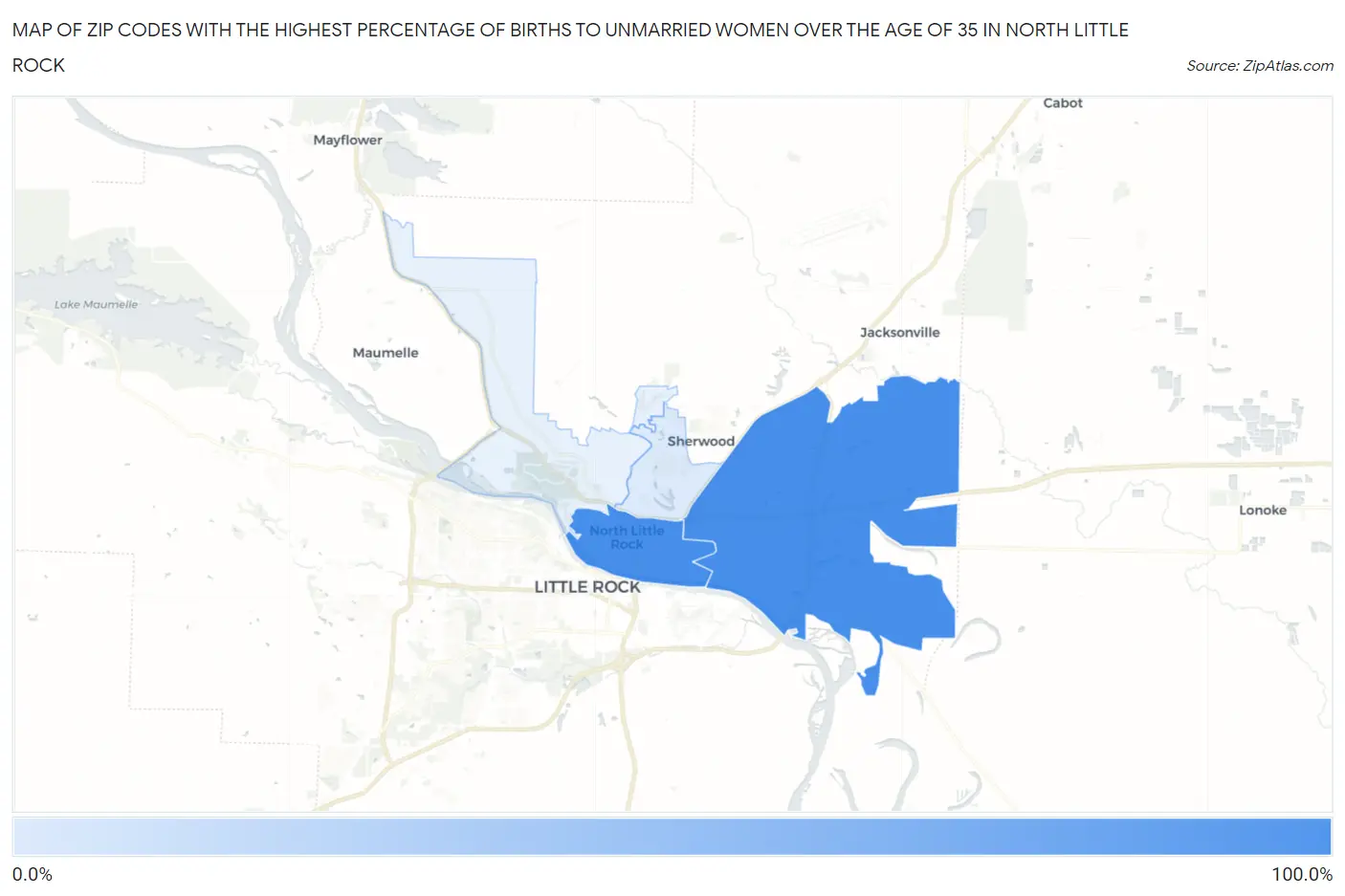 Zip Codes with the Highest Percentage of Births to Unmarried Women over the Age of 35 in North Little Rock Map