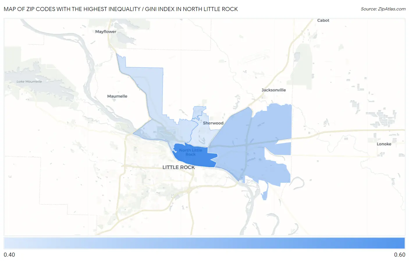 Zip Codes with the Highest Inequality / Gini Index in North Little Rock Map