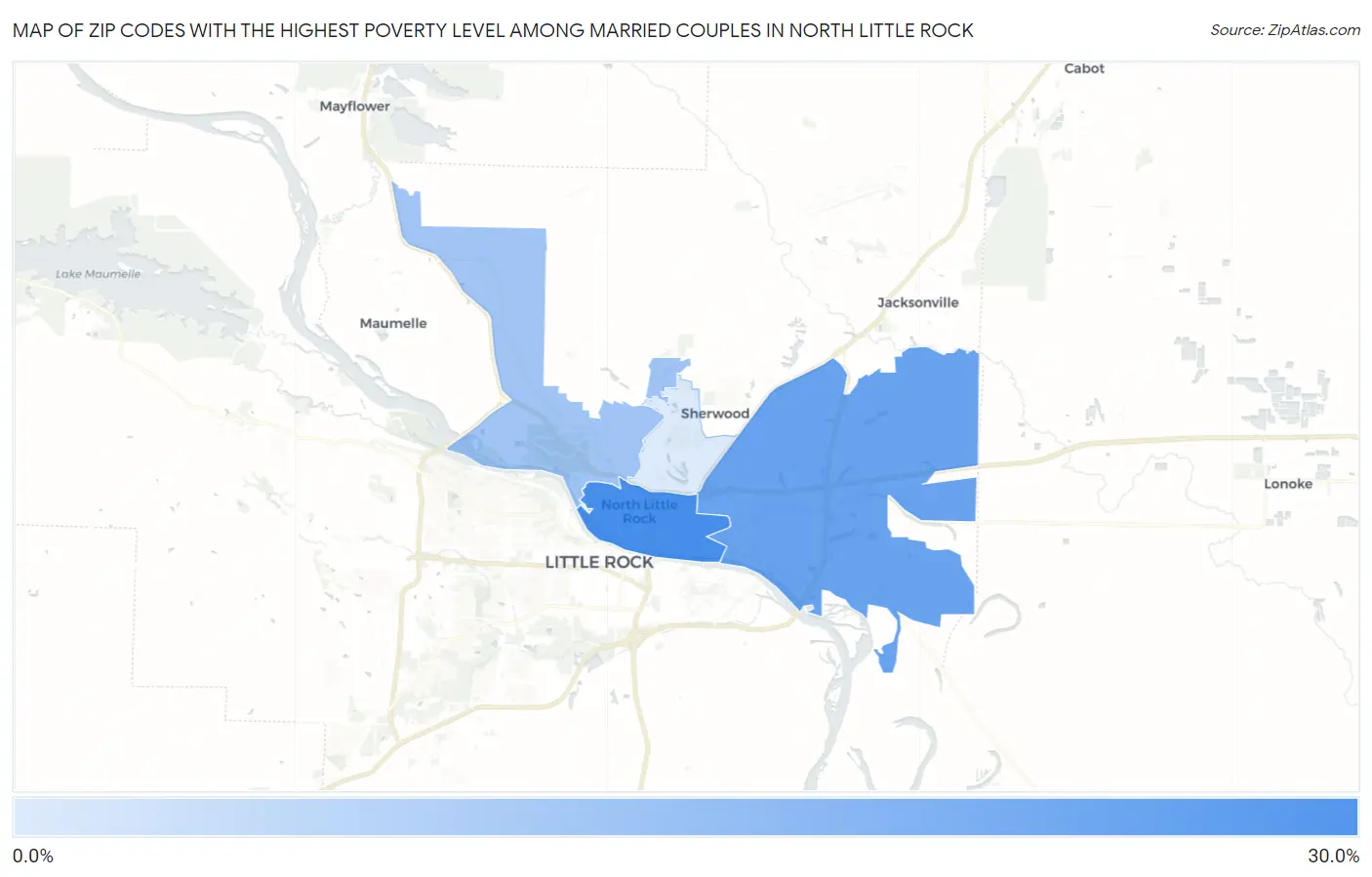 Zip Codes with the Highest Poverty Level Among Married Couples in North Little Rock Map