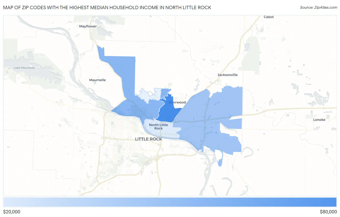 Zip Codes with the Highest Median Household Income in North Little Rock Map