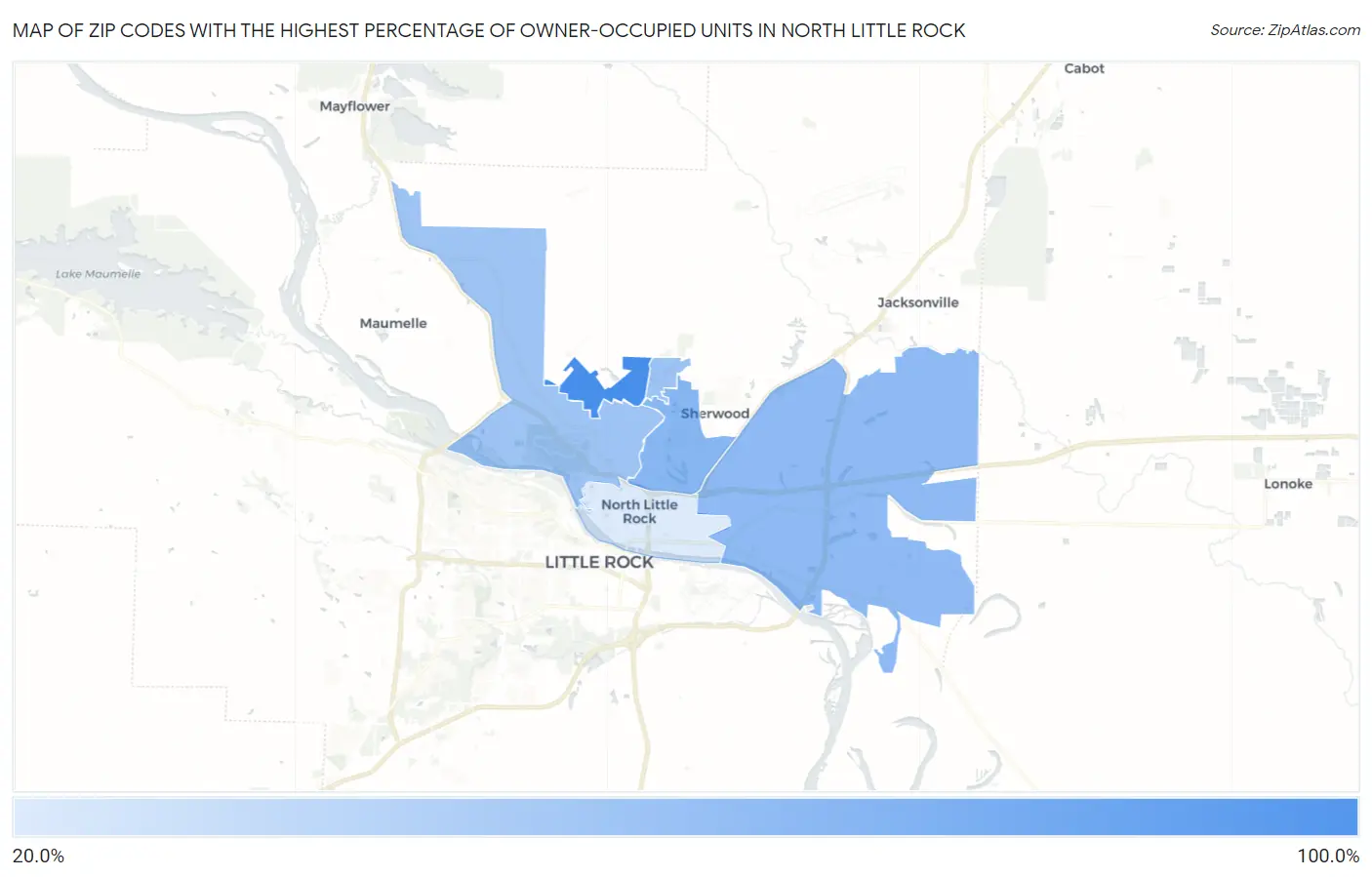 Zip Codes with the Highest Percentage of Owner-Occupied Units in North Little Rock Map