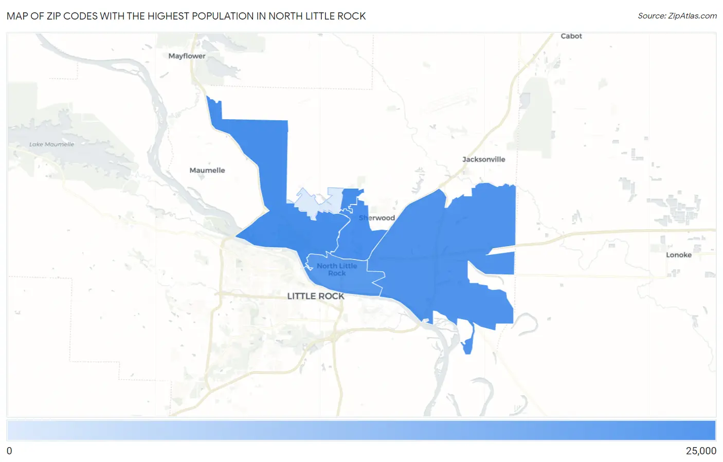 Zip Codes with the Highest Population in North Little Rock Map