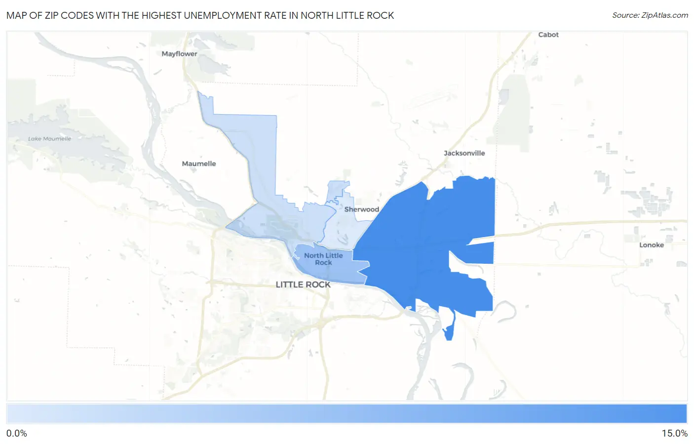 Zip Codes with the Highest Unemployment Rate in North Little Rock Map
