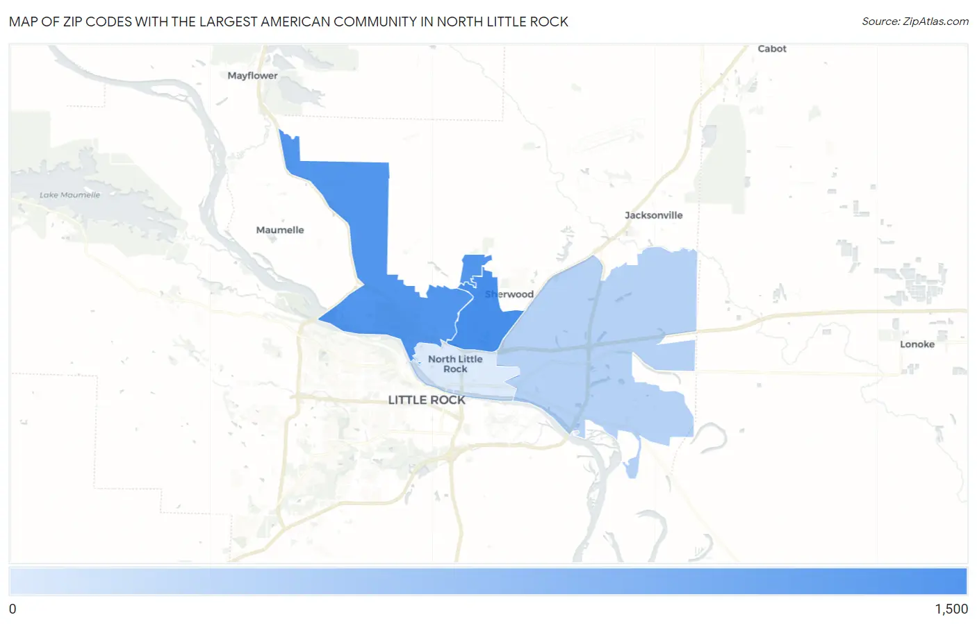 Zip Codes with the Largest American Community in North Little Rock Map