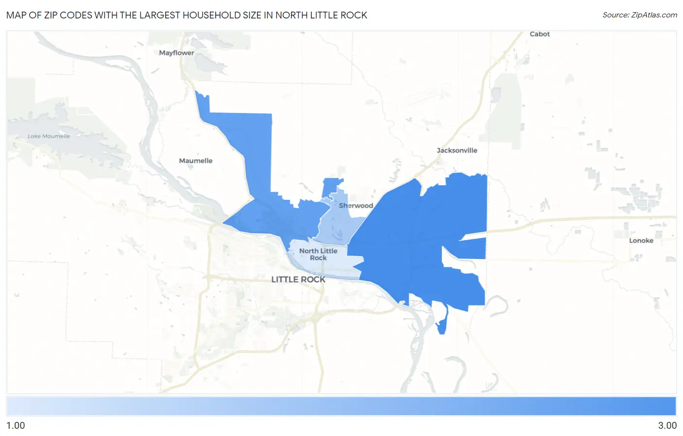 Zip Codes with the Largest Household Size in North Little Rock Map