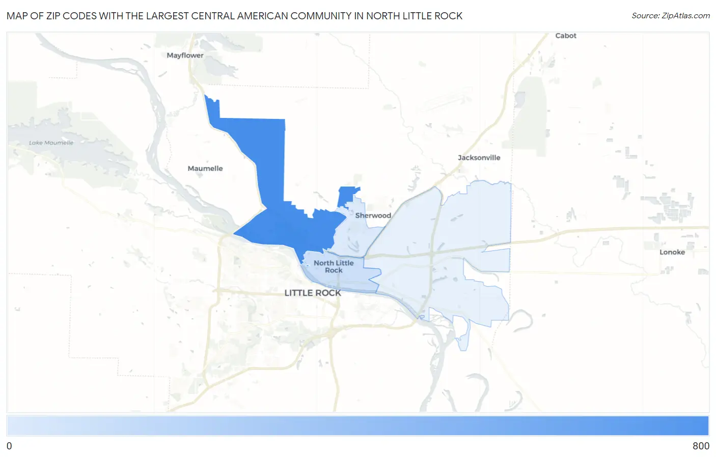 Zip Codes with the Largest Central American Community in North Little Rock Map