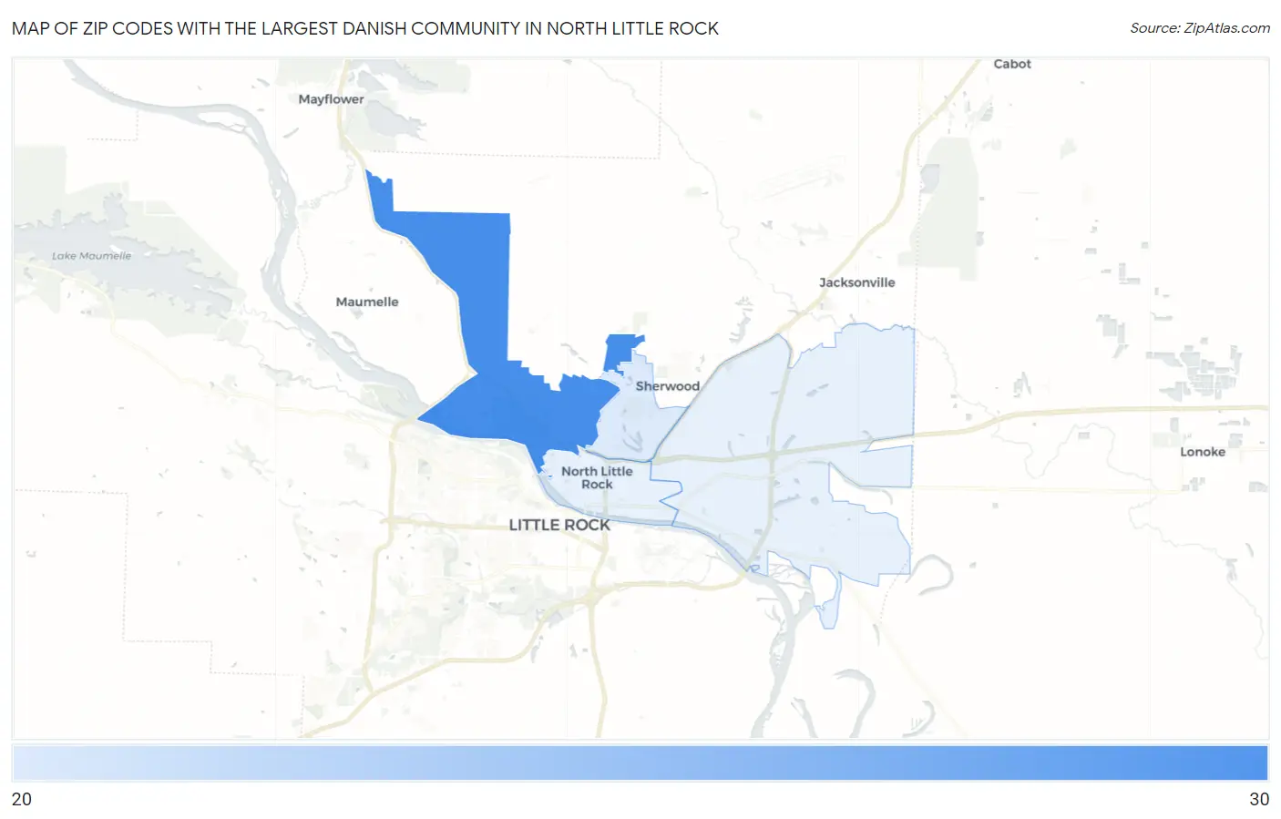 Zip Codes with the Largest Danish Community in North Little Rock Map