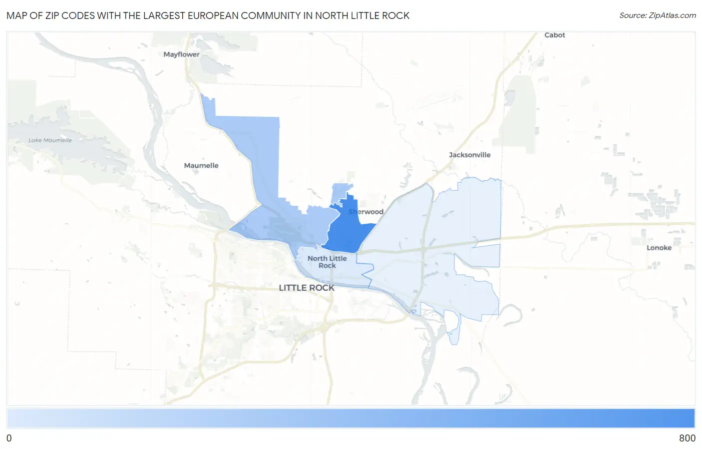 Zip Codes with the Largest European Community in North Little Rock Map