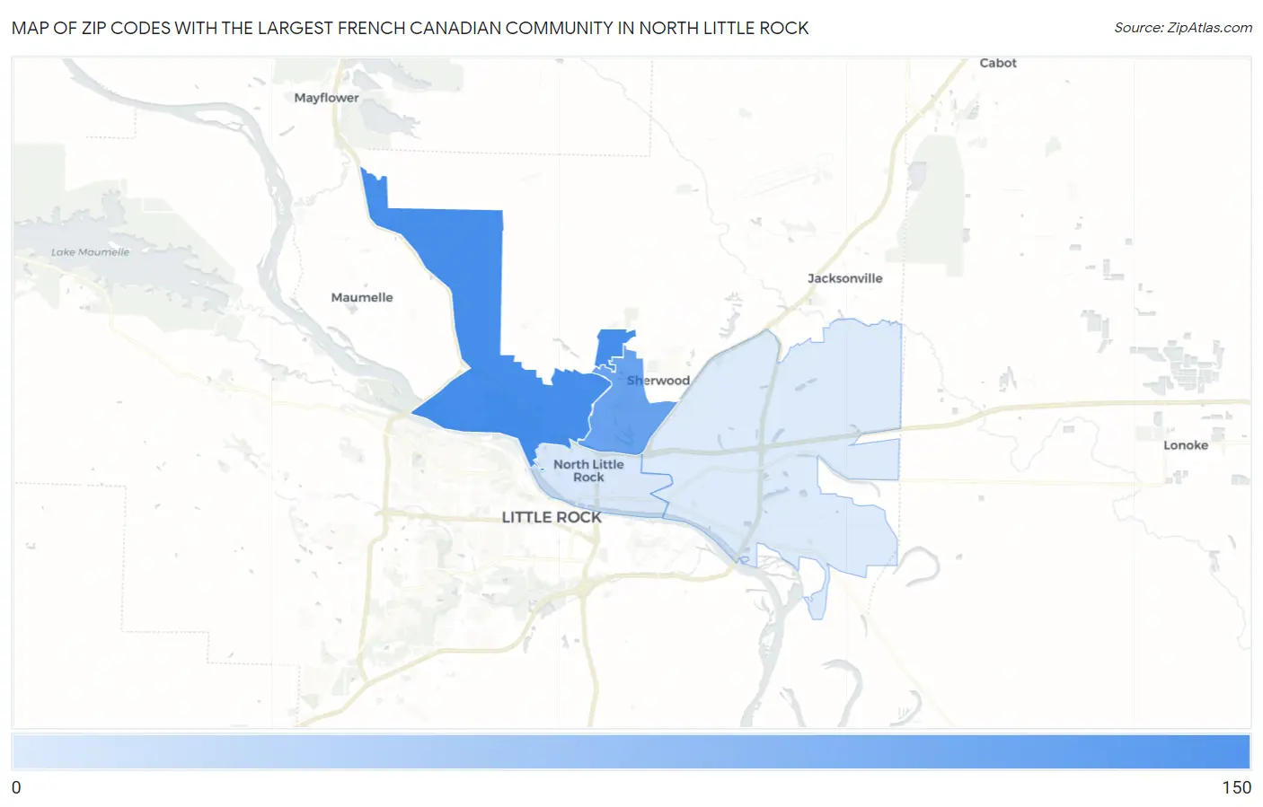 Zip Codes with the Largest French Canadian Community in North Little Rock Map