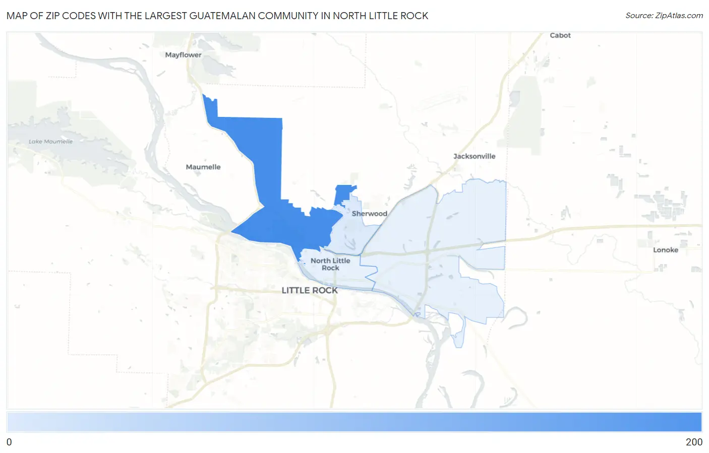 Zip Codes with the Largest Guatemalan Community in North Little Rock Map