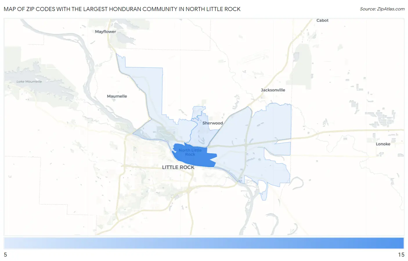 Zip Codes with the Largest Honduran Community in North Little Rock Map