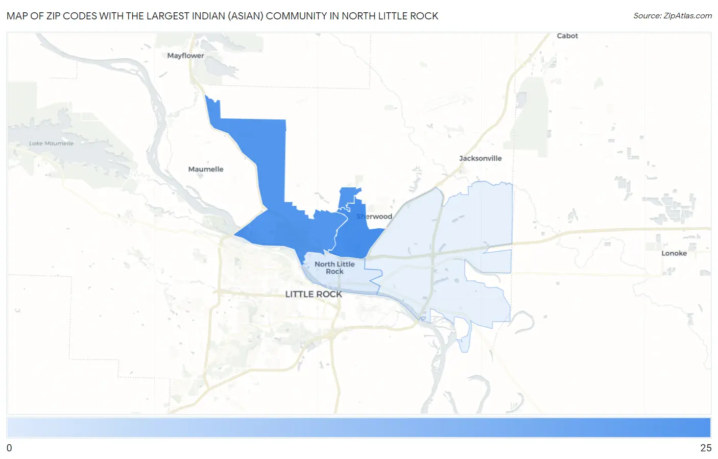 Zip Codes with the Largest Indian (Asian) Community in North Little Rock Map