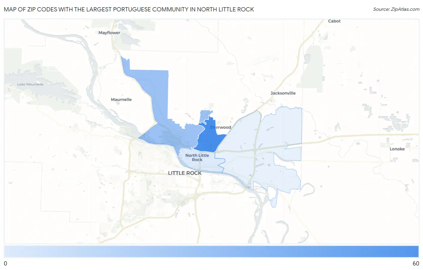 Zip Codes with the Largest Portuguese Community in North Little Rock Map