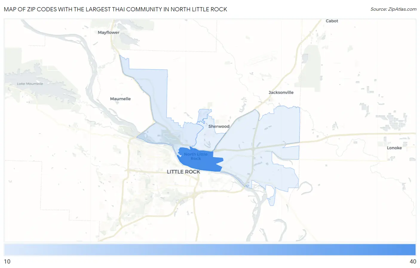 Zip Codes with the Largest Thai Community in North Little Rock Map
