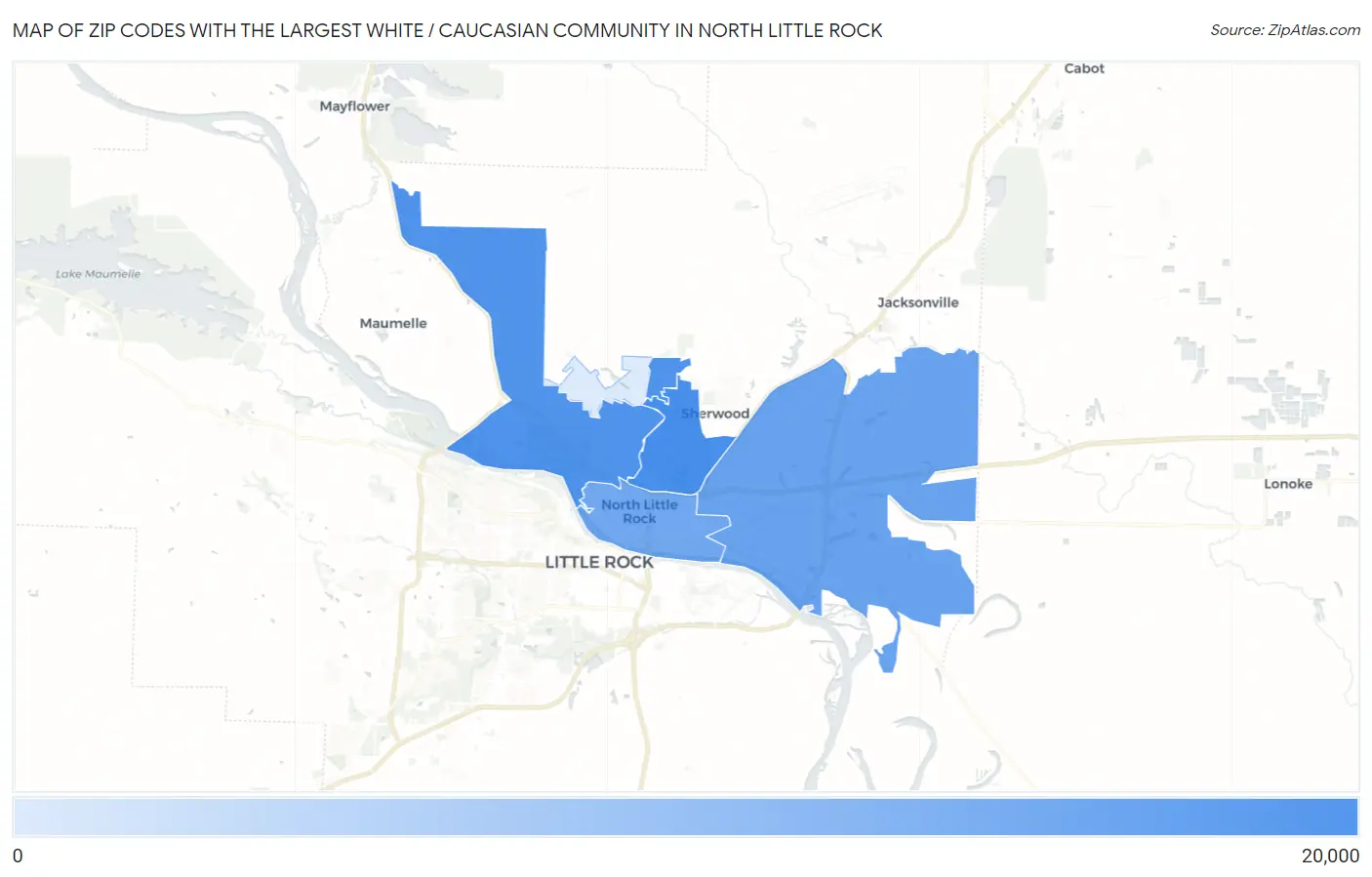 Zip Codes with the Largest White / Caucasian Community in North Little Rock Map
