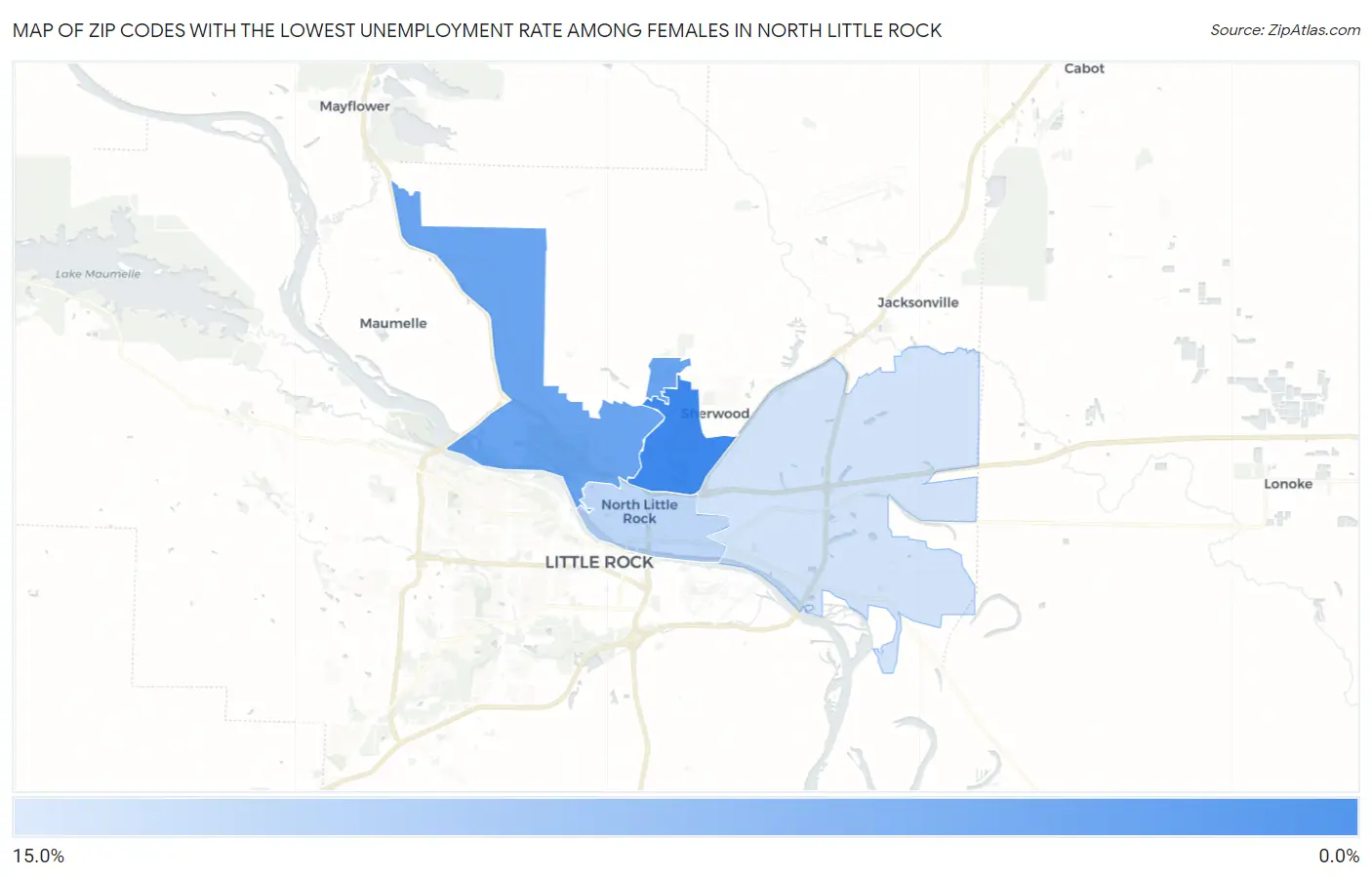 Zip Codes with the Lowest Unemployment Rate Among Females in North Little Rock Map