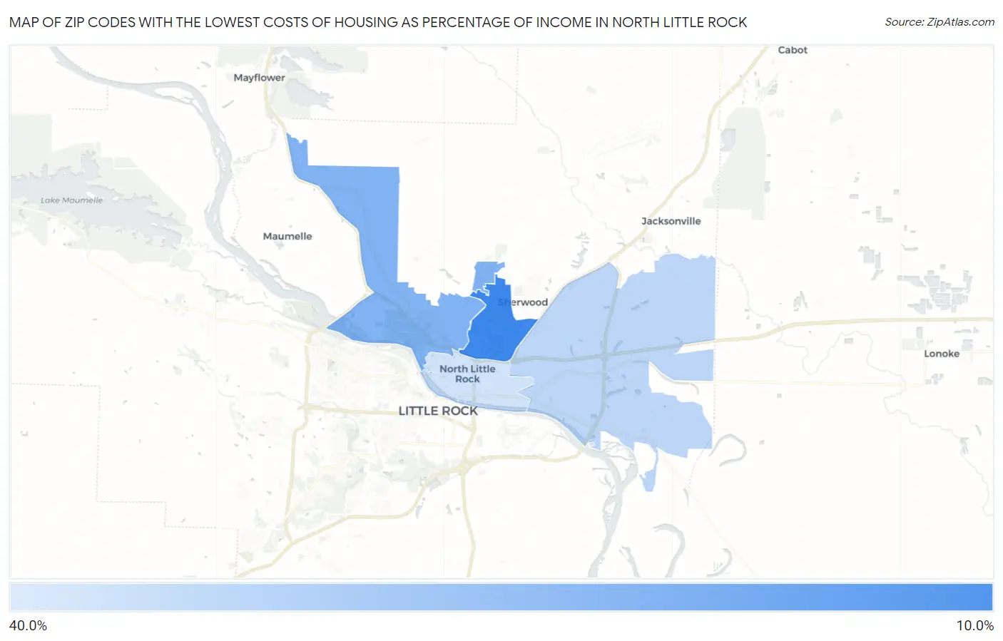 Zip Codes with the Lowest Costs of Housing as Percentage of Income in North Little Rock Map