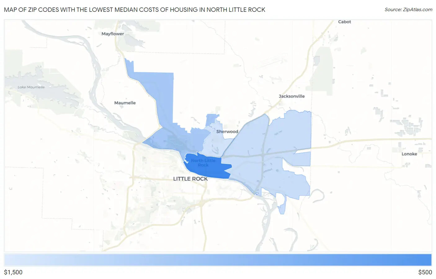 Zip Codes with the Lowest Median Costs of Housing in North Little Rock Map