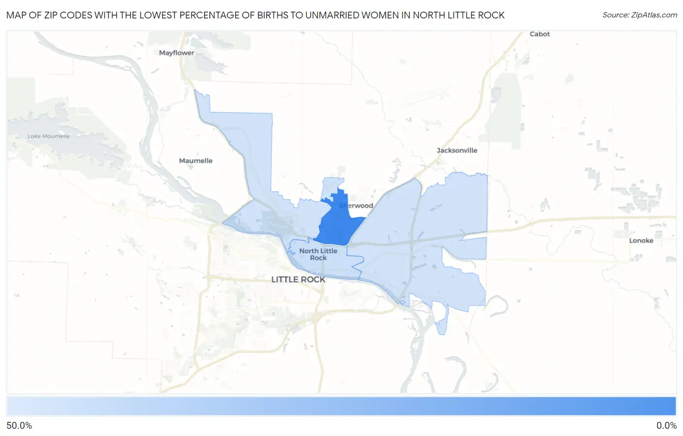 Zip Codes with the Lowest Percentage of Births to Unmarried Women in North Little Rock Map