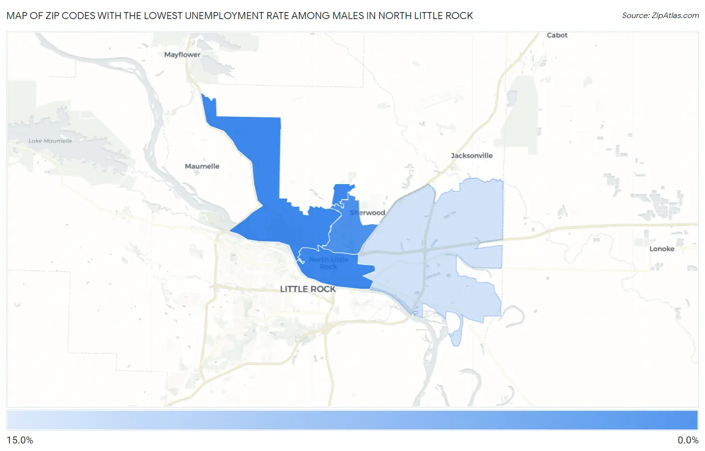 Zip Codes with the Lowest Unemployment Rate Among Males in North Little Rock Map