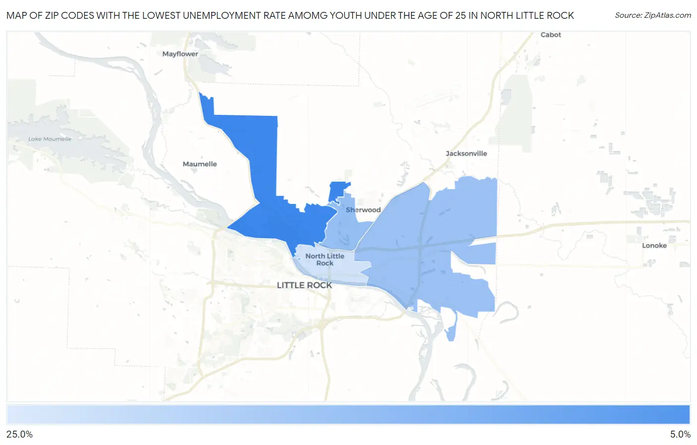 Zip Codes with the Lowest Unemployment Rate Amomg Youth Under the Age of 25 in North Little Rock Map