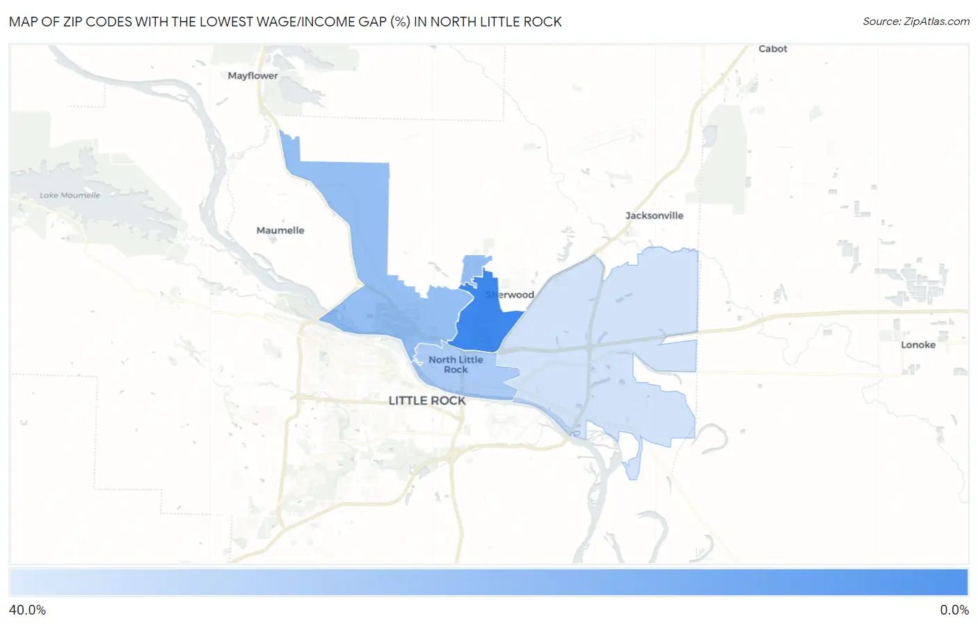 Zip Codes with the Lowest Wage/Income Gap (%) in North Little Rock Map