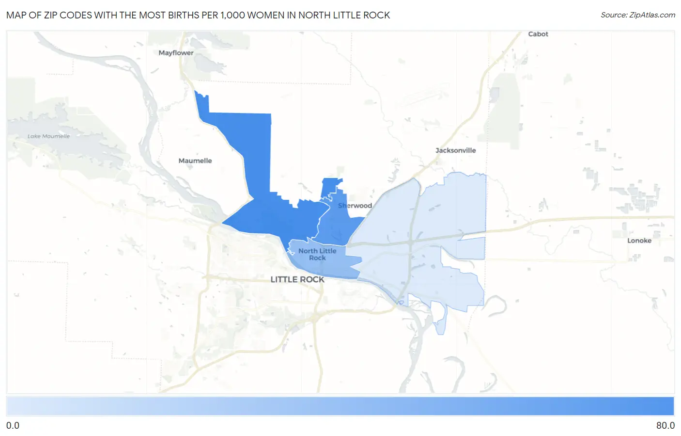 Zip Codes with the Most Births per 1,000 Women in North Little Rock Map